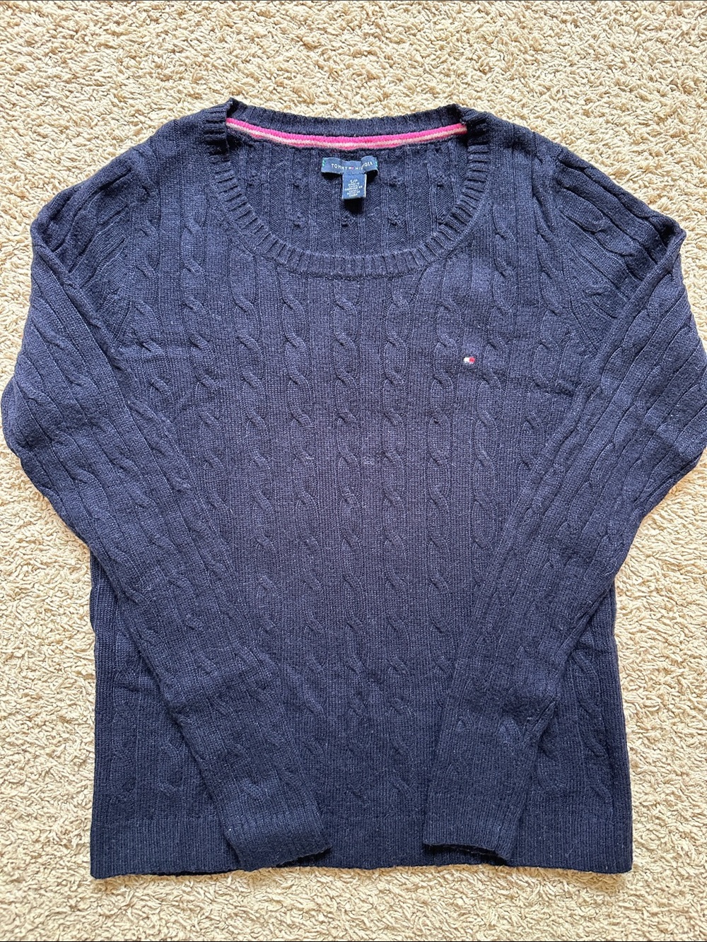 Tommy Hilfiger Navy Cable-Knit Crewneck Sweater